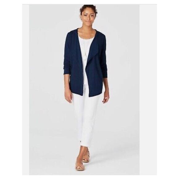 NWT J. Jill Pure Jill Soft & Light Indigo Knit Draped Hooded Jacket size small - Picture 2 of 12